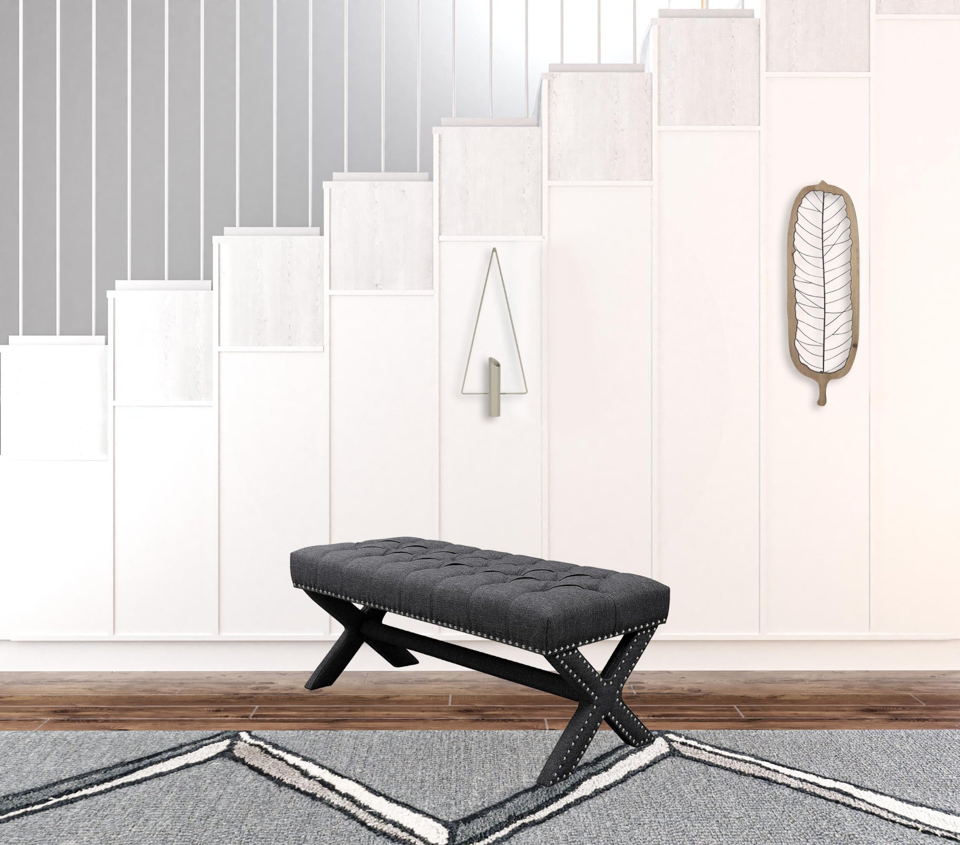 45" Gray Upholstered Linen Bench By Homeroots | Benches | Modishstore - 5