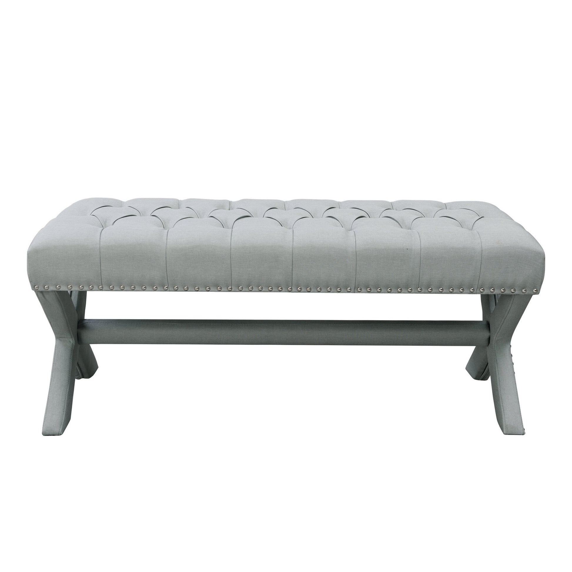 45" Light Gray Upholstered Linen Bench By Homeroots | Benches | Modishstore - 2