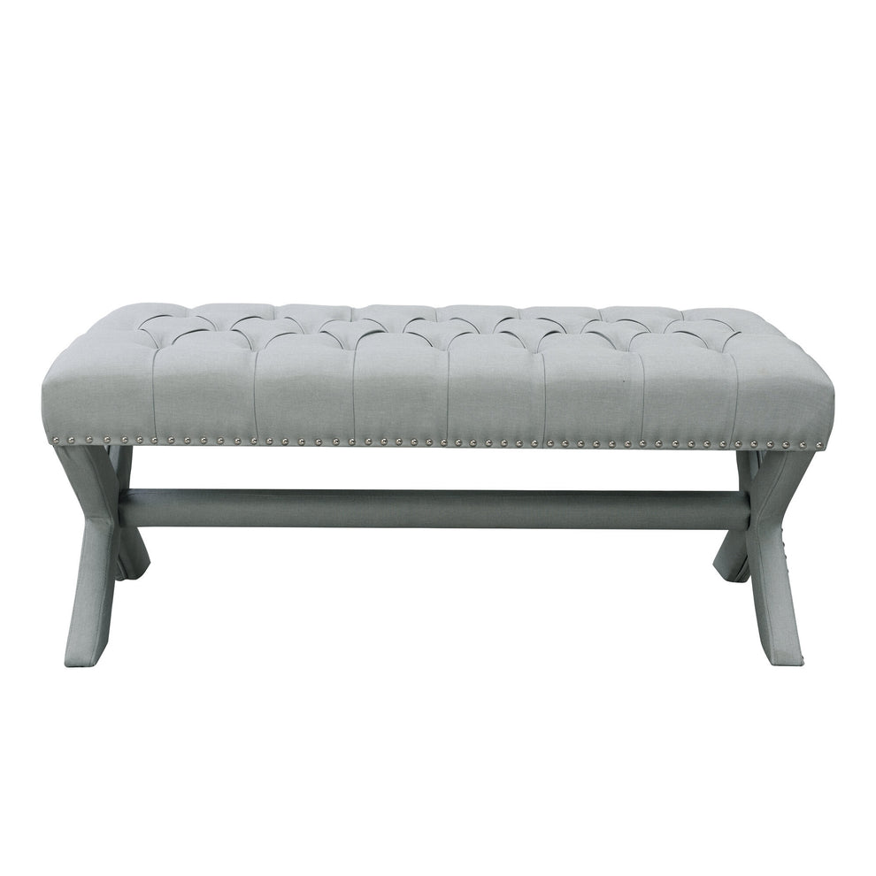 45" Light Gray Upholstered Linen Bench By Homeroots | Benches | Modishstore - 2