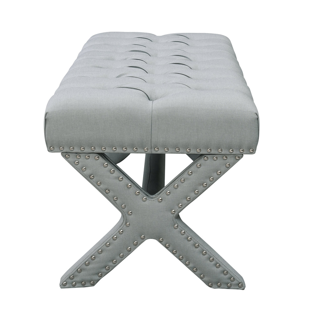 45" Light Gray Upholstered Linen Bench By Homeroots | Benches | Modishstore - 3