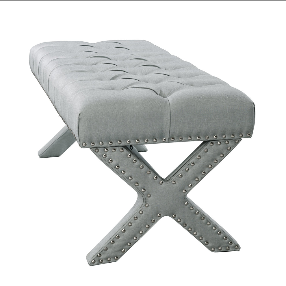 45" Light Gray Upholstered Linen Bench By Homeroots | Benches | Modishstore - 4