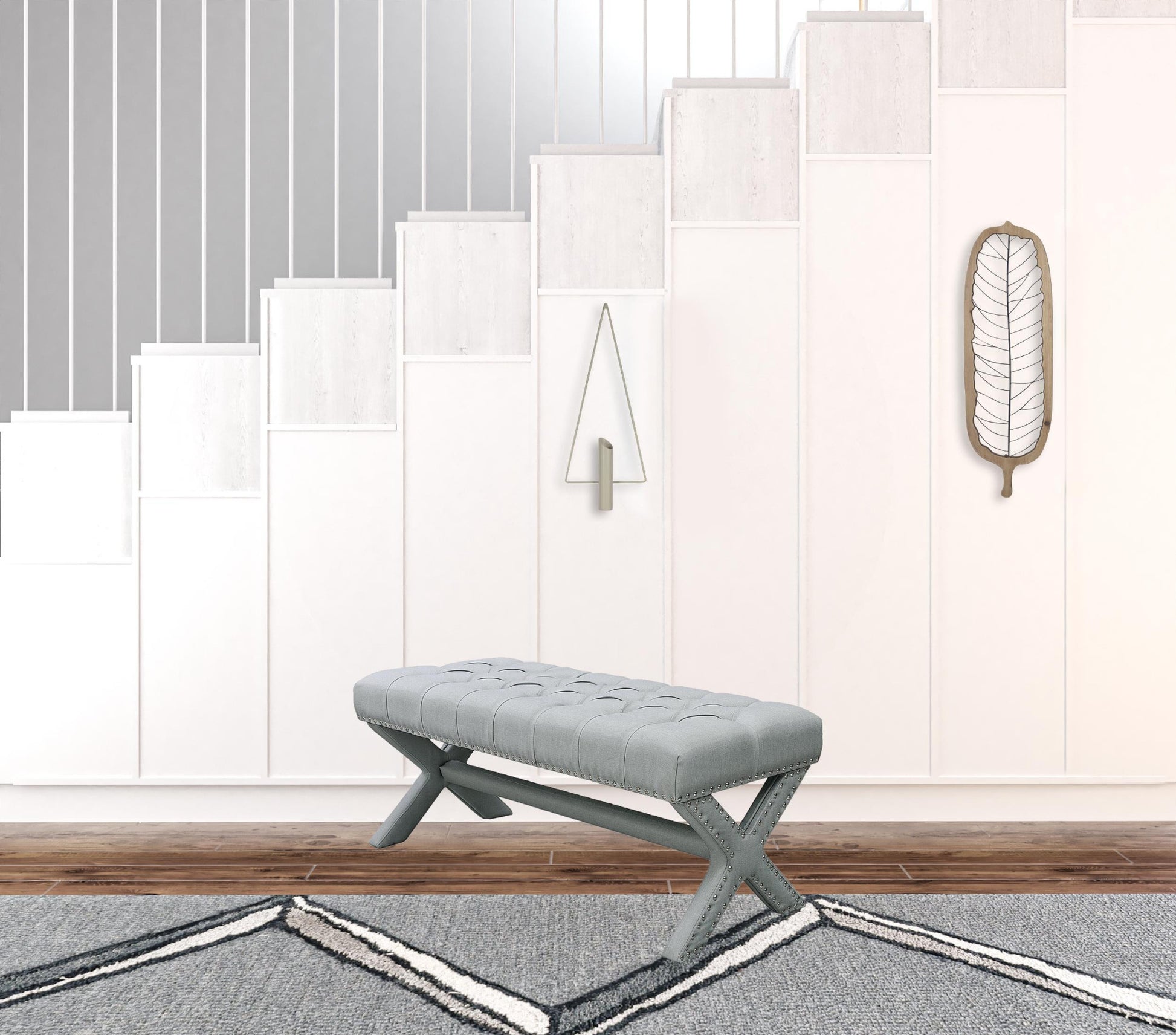 45" Light Gray Upholstered Linen Bench By Homeroots | Benches | Modishstore - 5