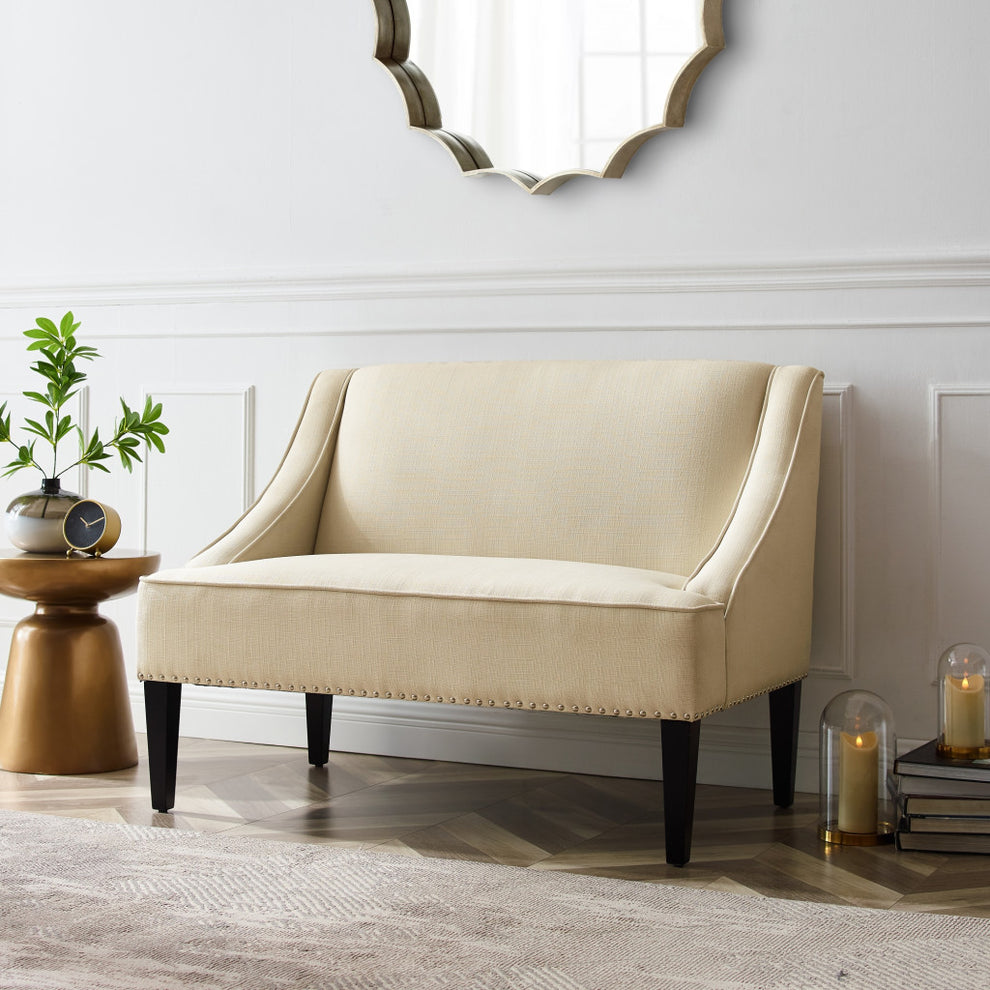 45" Beige And Black Upholstered Linen Bench By Homeroots | Benches | Modishstore - 8