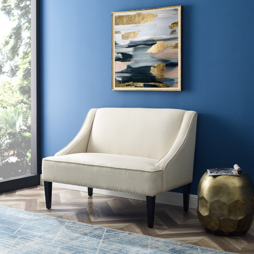 45" Cream And Black Upholstered Linen Bench By Homeroots | Benches | Modishstore - 8