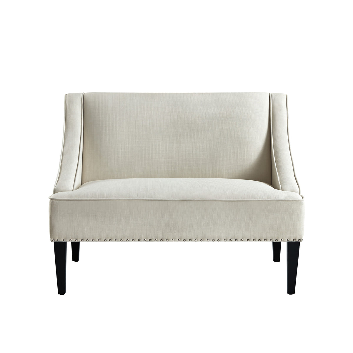 45" Cream And Black Upholstered Linen Bench By Homeroots | Benches | Modishstore
