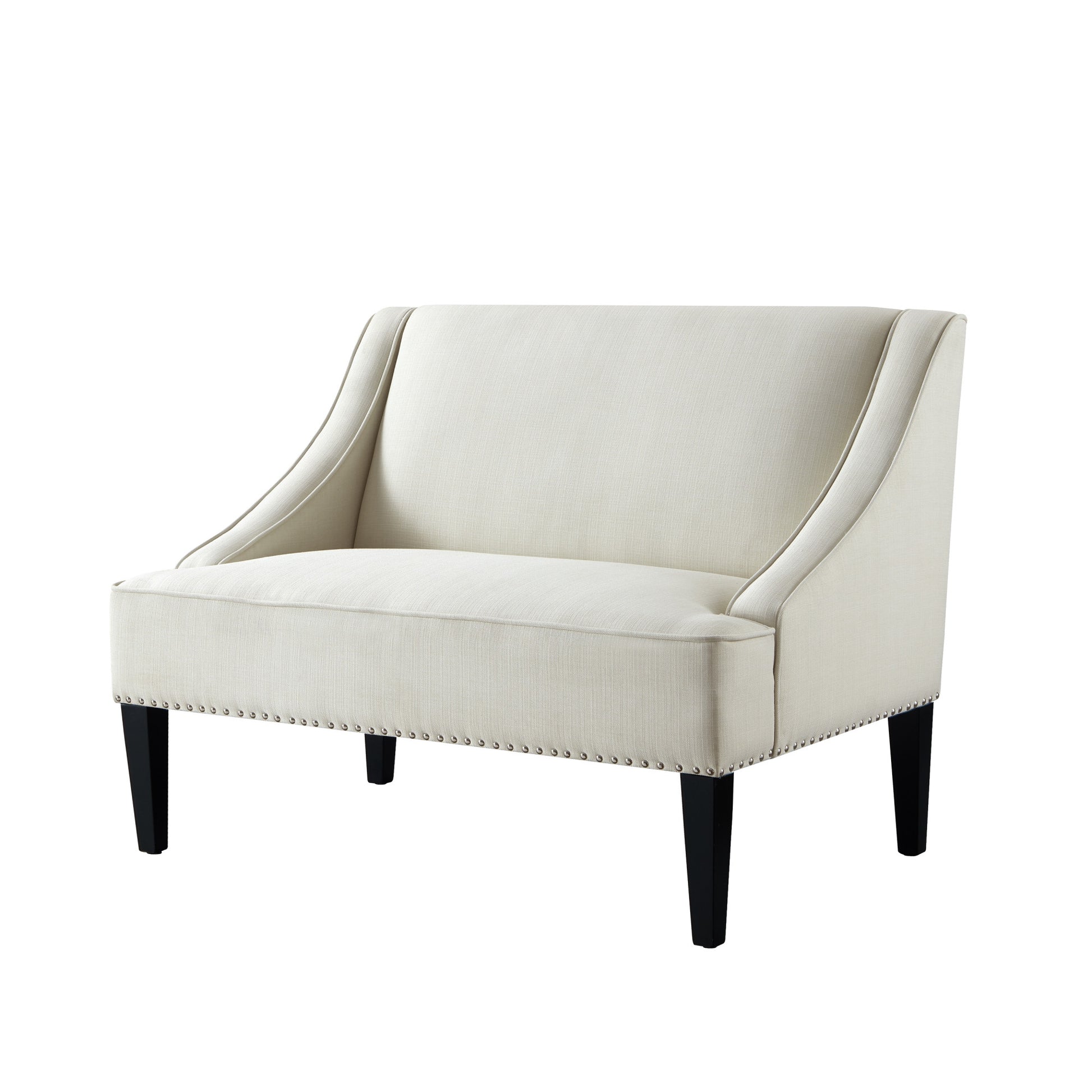 45" Cream And Black Upholstered Linen Bench By Homeroots | Benches | Modishstore - 2