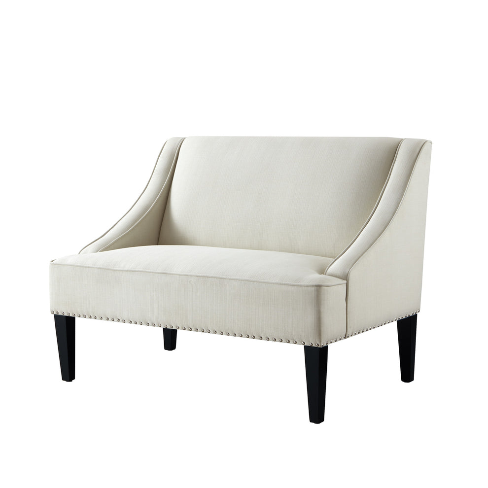 45" Cream And Black Upholstered Linen Bench By Homeroots | Benches | Modishstore - 2