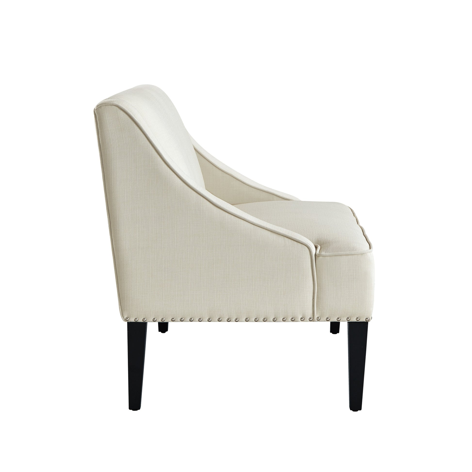 45" Cream And Black Upholstered Linen Bench By Homeroots | Benches | Modishstore - 4