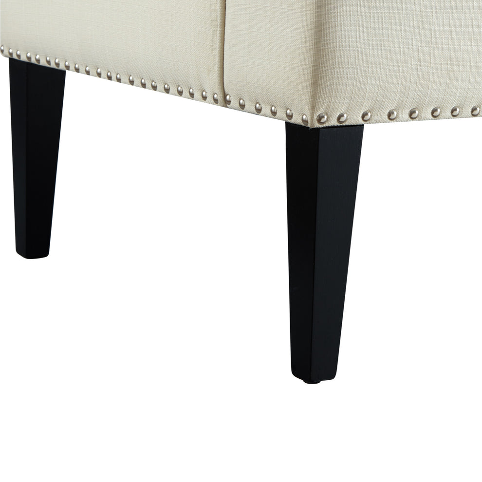 45" Cream And Black Upholstered Linen Bench By Homeroots | Benches | Modishstore - 7