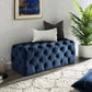48" Navy Blue And Black Upholstered Velvet Bench By Homeroots | Benches | Modishstore - 8