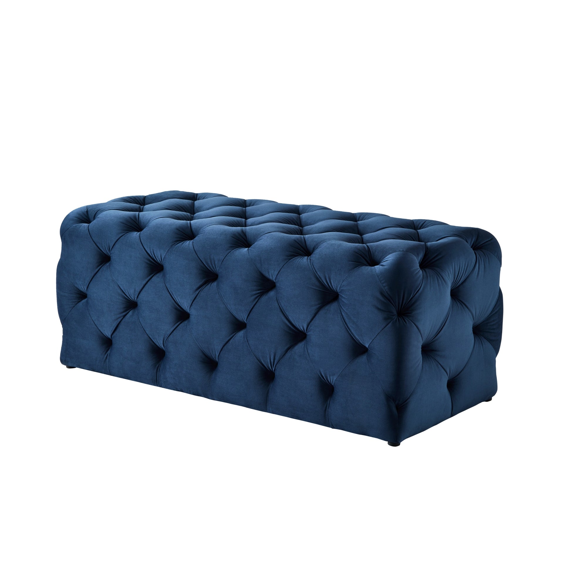 48" Navy Blue And Black Upholstered Velvet Bench By Homeroots | Benches | Modishstore - 4
