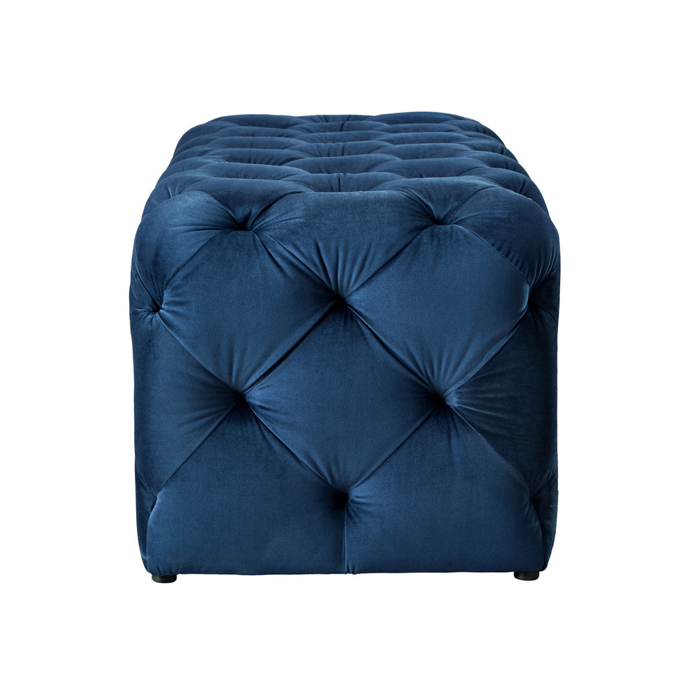 48" Navy Blue And Black Upholstered Velvet Bench By Homeroots | Benches | Modishstore - 2