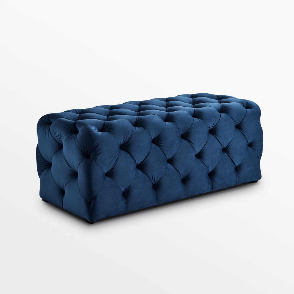48" Navy Blue And Black Upholstered Velvet Bench By Homeroots | Benches | Modishstore - 5