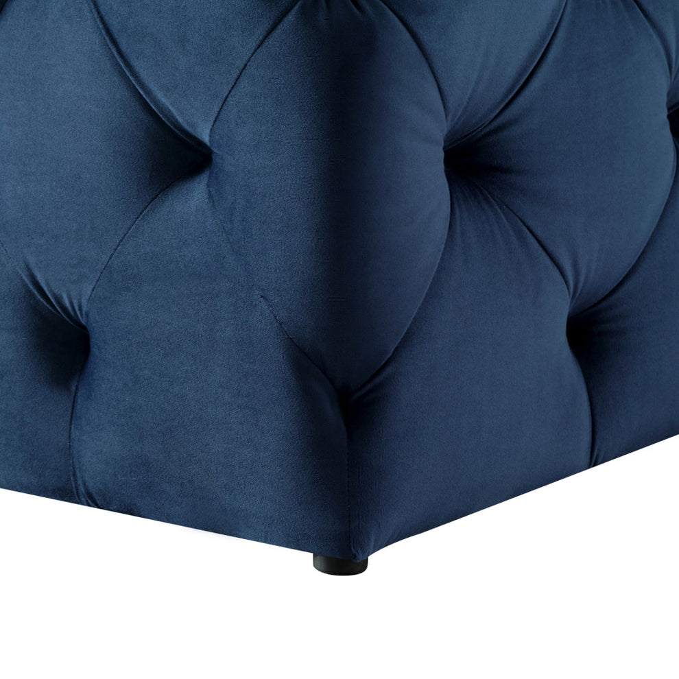 48" Navy Blue And Black Upholstered Velvet Bench By Homeroots | Benches | Modishstore - 6