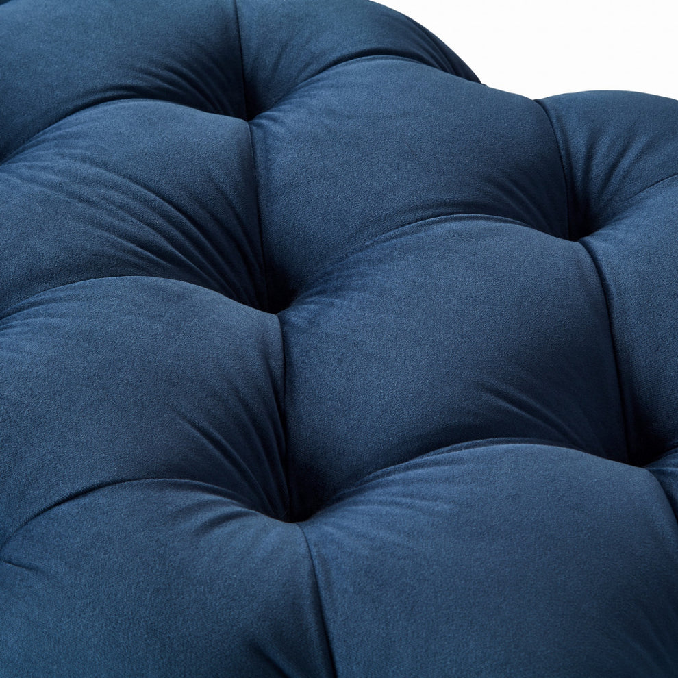 48" Navy Blue And Black Upholstered Velvet Bench By Homeroots | Benches | Modishstore - 7