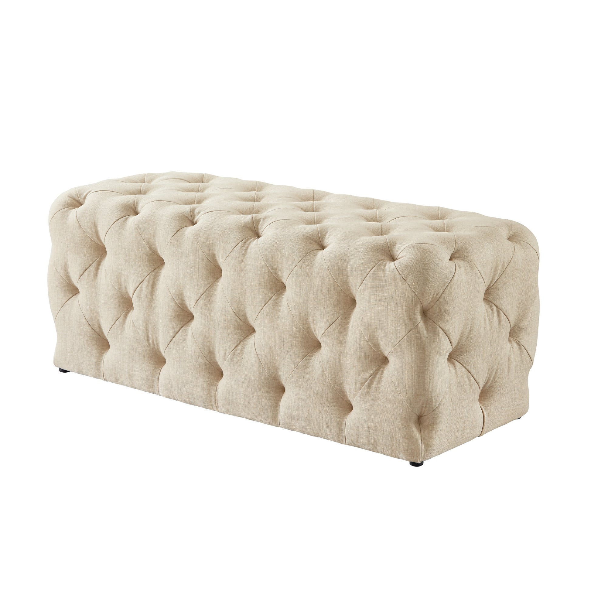 48" Beige And Black Upholstered Linen Bench By Homeroots | Benches | Modishstore