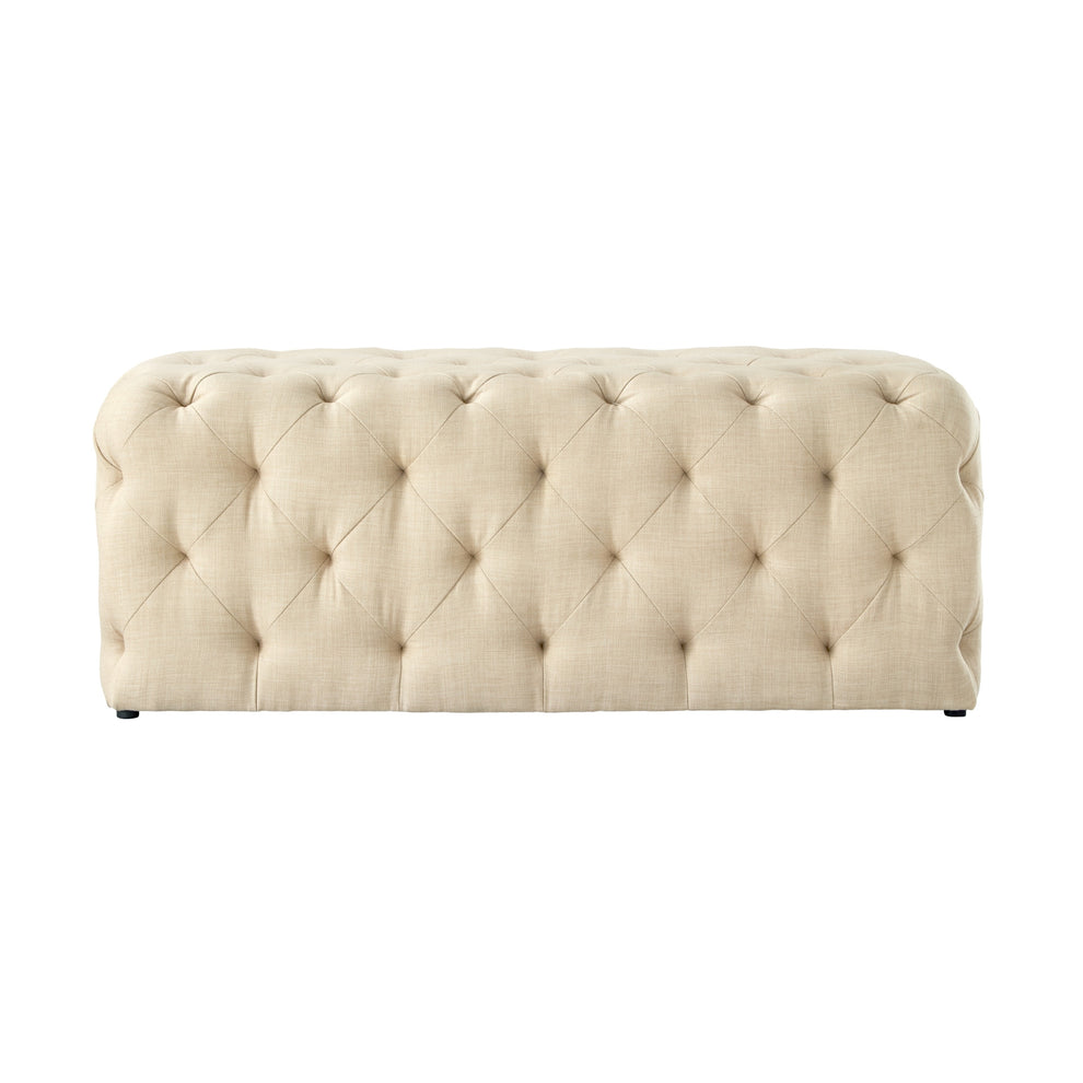 48" Beige And Black Upholstered Linen Bench By Homeroots | Benches | Modishstore - 2