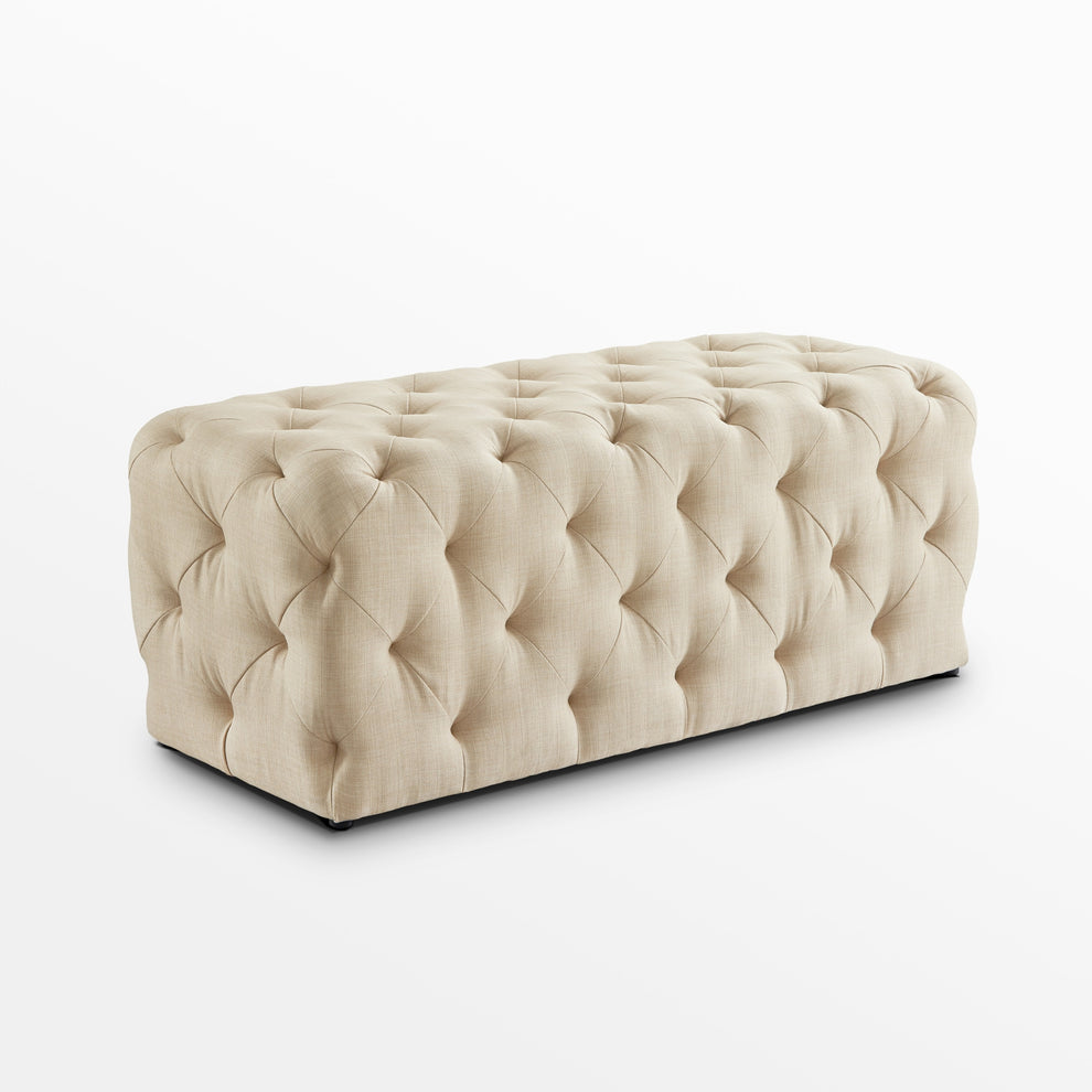 48" Beige And Black Upholstered Linen Bench By Homeroots | Benches | Modishstore - 4