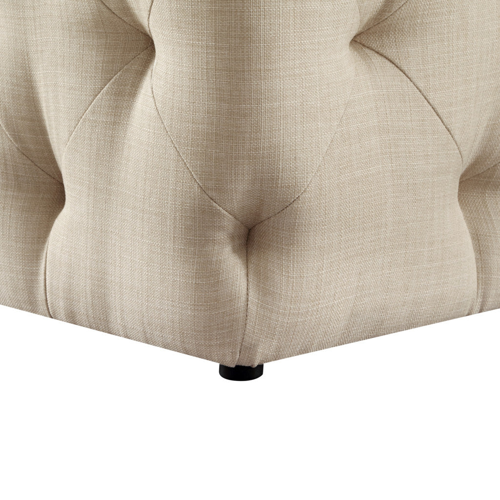 48" Beige And Black Upholstered Linen Bench By Homeroots | Benches | Modishstore - 5