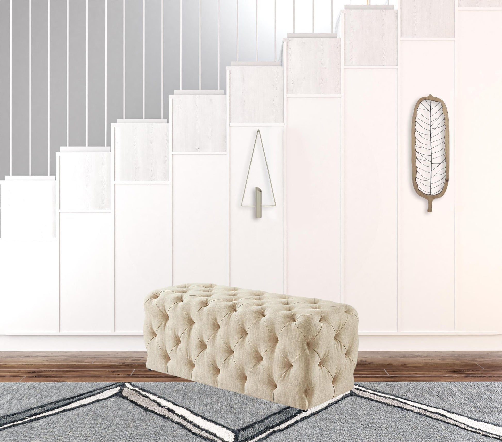 48" Beige And Black Upholstered Linen Bench By Homeroots | Benches | Modishstore - 6