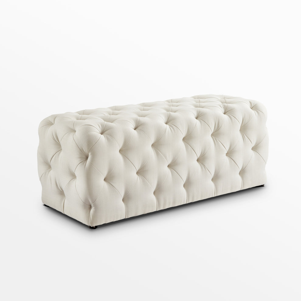 48" Cream And Black Upholstered Linen Bench By Homeroots | Benches | Modishstore - 4