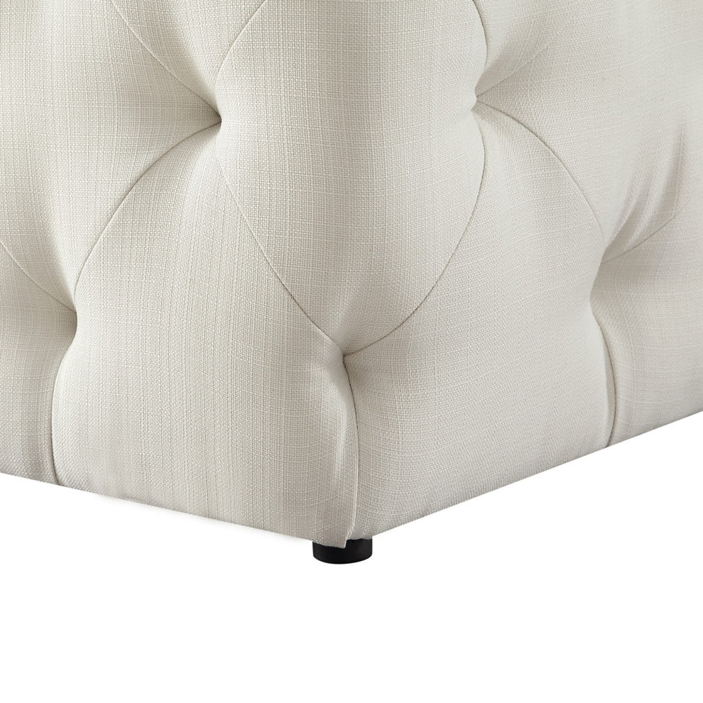 48" Cream And Black Upholstered Linen Bench By Homeroots | Benches | Modishstore - 5