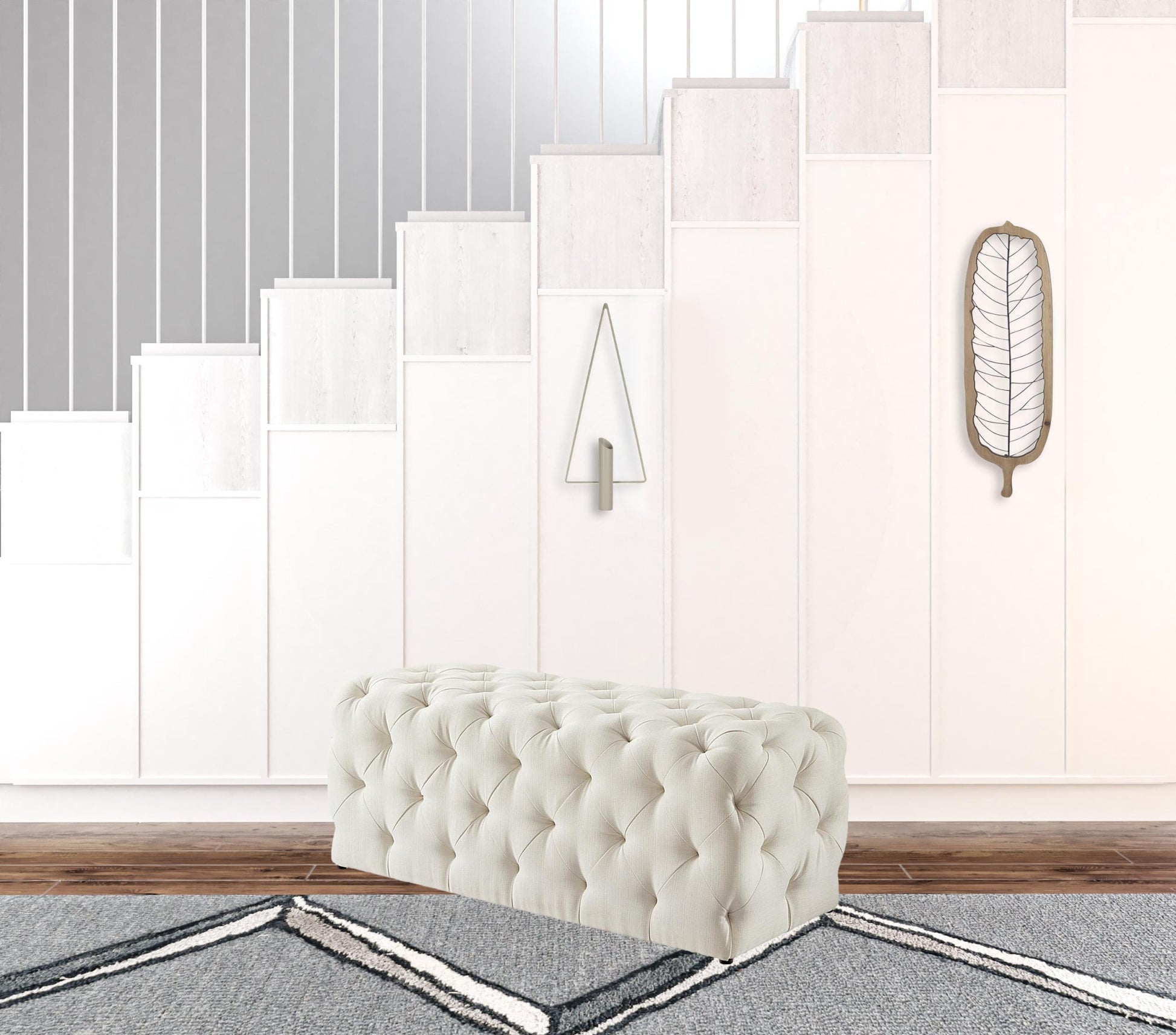 48" Cream And Black Upholstered Linen Bench By Homeroots | Benches | Modishstore - 6