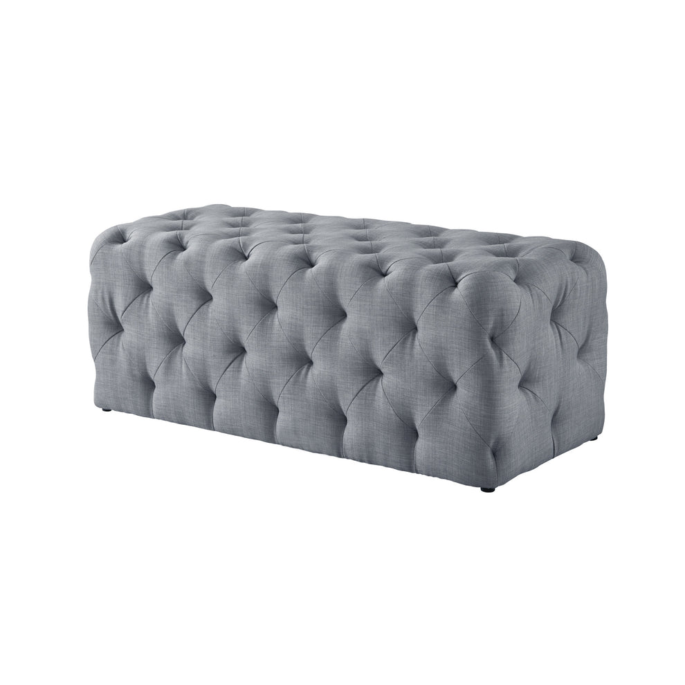 48" Light Gray And Black Upholstered Linen Bench By Homeroots | Benches | Modishstore - 5