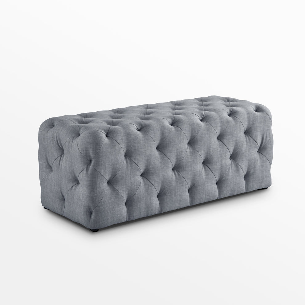48" Light Gray And Black Upholstered Linen Bench By Homeroots | Benches | Modishstore - 3