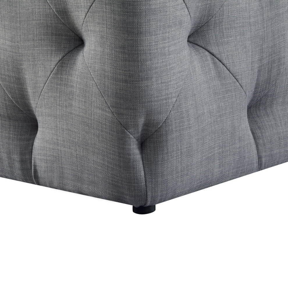 48" Light Gray And Black Upholstered Linen Bench By Homeroots | Benches | Modishstore - 6
