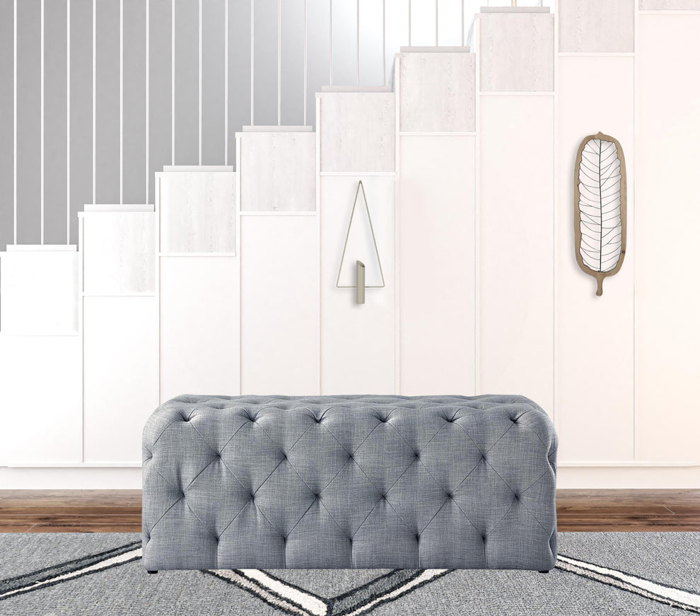 48" Light Gray And Black Upholstered Linen Bench By Homeroots | Benches | Modishstore - 4