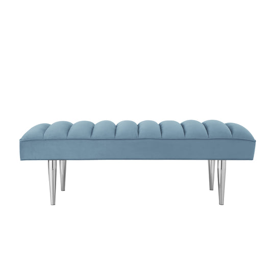 53" Blue And Silver Upholstered Velvet Bench By Homeroots