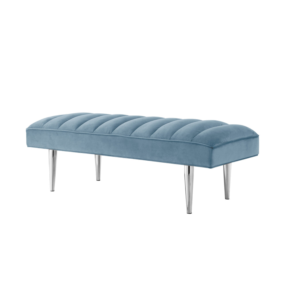 53" Blue And Silver Upholstered Velvet Bench By Homeroots | Benches | Modishstore - 2
