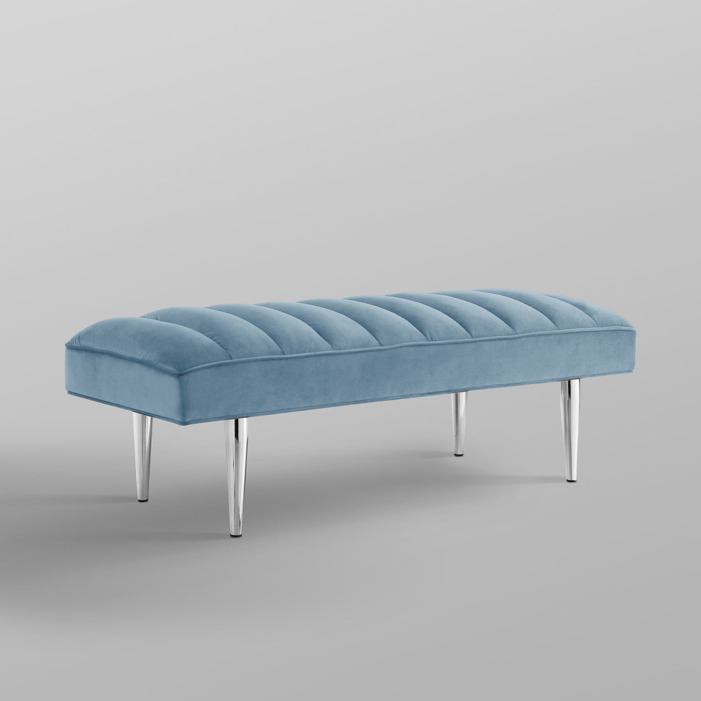 53" Blue And Silver Upholstered Velvet Bench By Homeroots