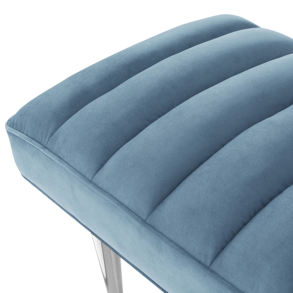 53" Blue And Silver Upholstered Velvet Bench By Homeroots | Benches | Modishstore - 6