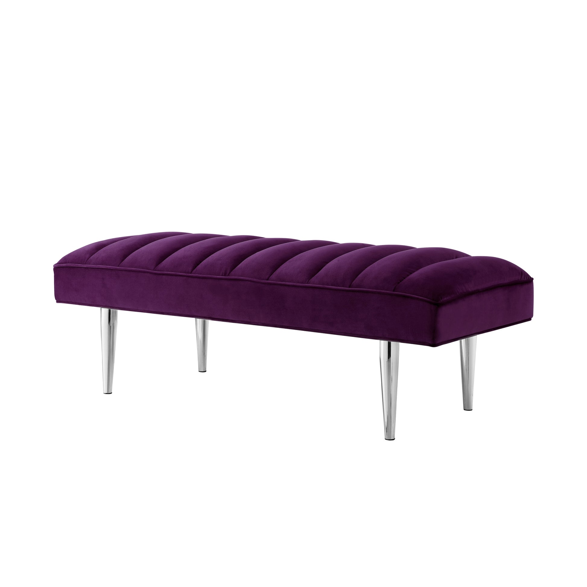 53" Purple And Silver Upholstered Velvet Bench By Homeroots | Benches | Modishstore - 2