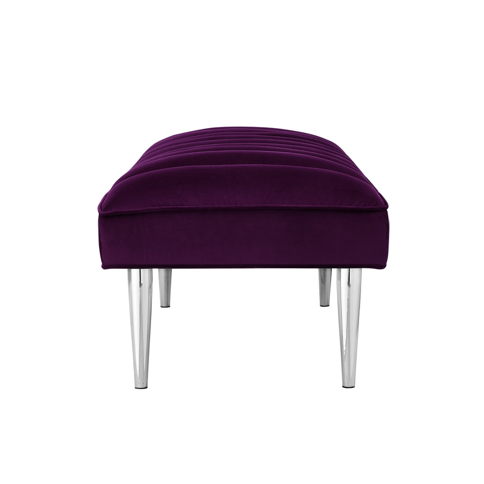 53" Purple And Silver Upholstered Velvet Bench By Homeroots | Benches | Modishstore - 3