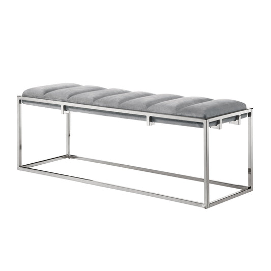 50" Gray And Silver Upholstered Velvet Bench By Homeroots