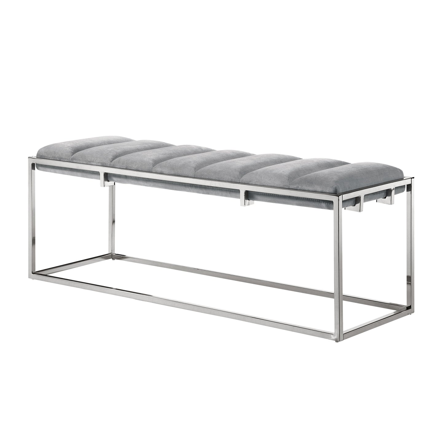 50" Gray And Silver Upholstered Velvet Bench By Homeroots | Benches | Modishstore