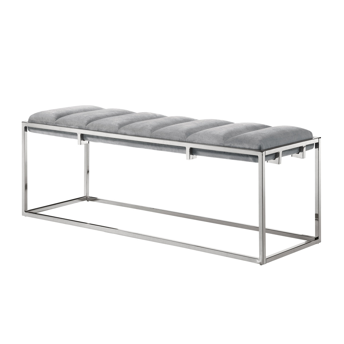 50" Gray And Silver Upholstered Velvet Bench By Homeroots | Benches | Modishstore