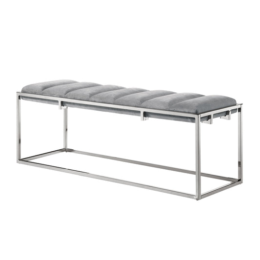 50" Gray And Silver Upholstered Velvet Bench By Homeroots | Benches | Modishstore