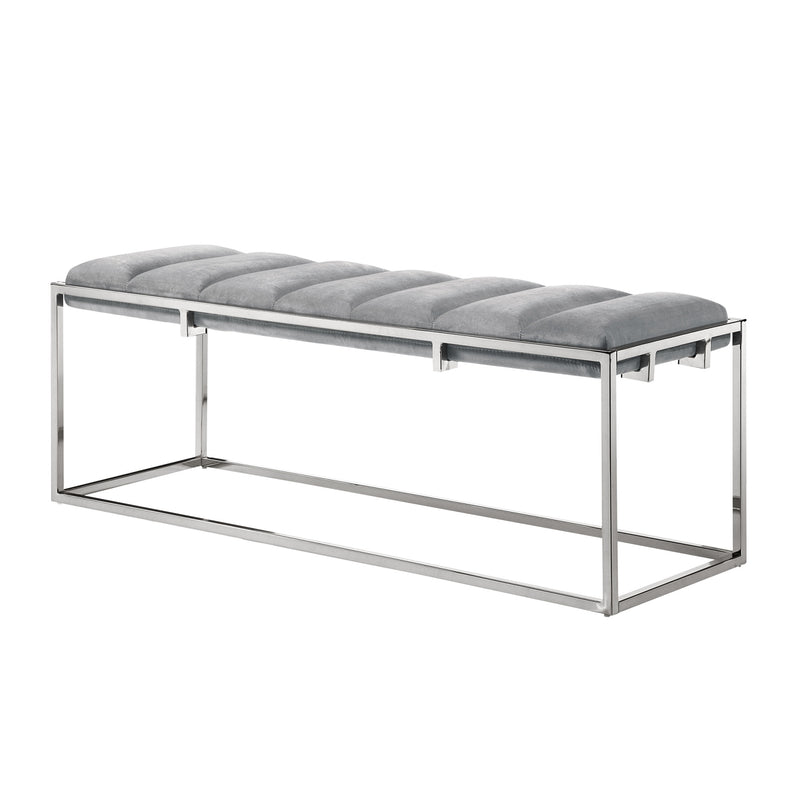 50" Gray And Silver Upholstered Velvet Bench By Homeroots | Benches | Modishstore