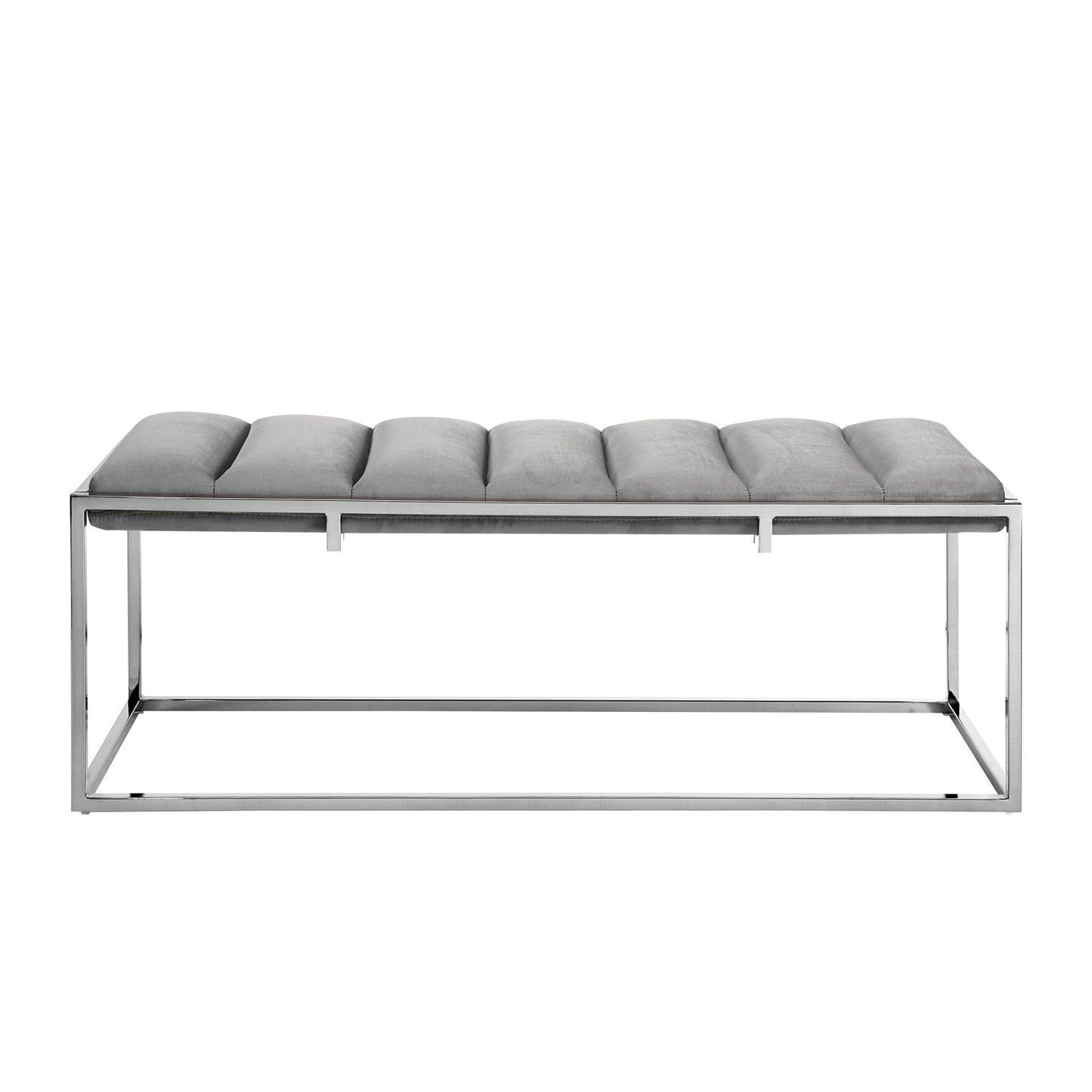 50" Gray And Silver Upholstered Velvet Bench By Homeroots
