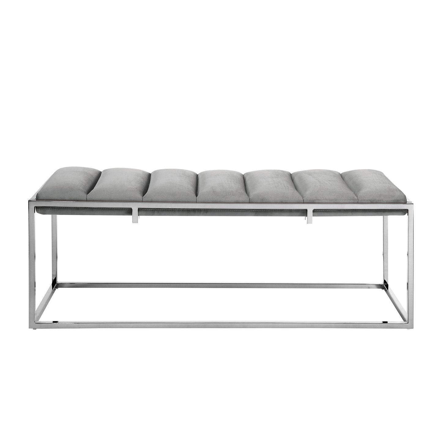 50" Gray And Silver Upholstered Velvet Bench By Homeroots | Benches | Modishstore - 2