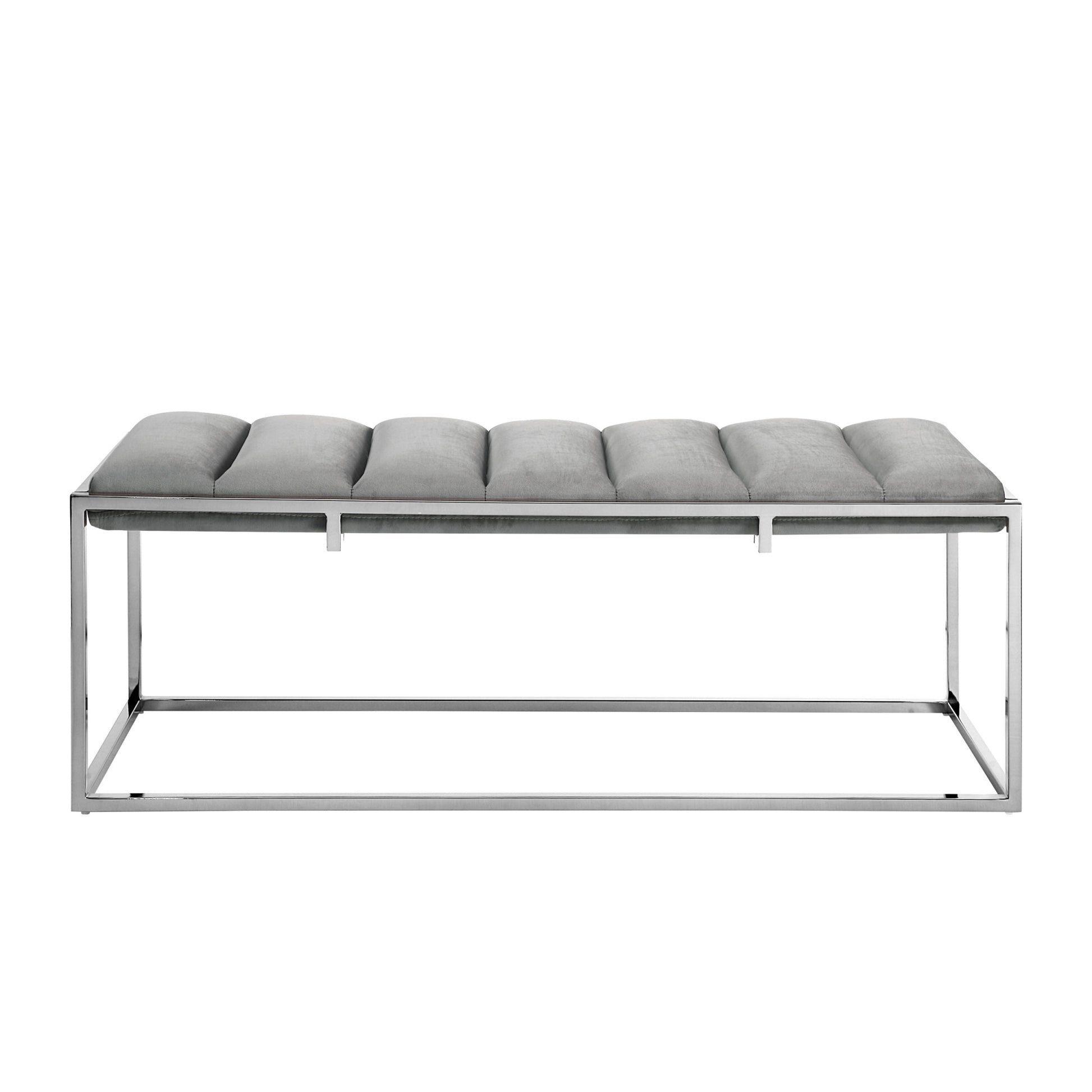 50" Gray And Silver Upholstered Velvet Bench By Homeroots | Benches | Modishstore - 2