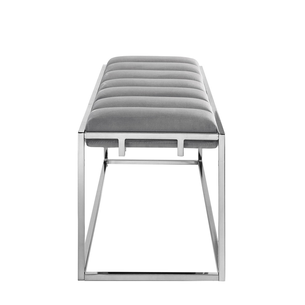 50" Gray And Silver Upholstered Velvet Bench By Homeroots | Benches | Modishstore - 4
