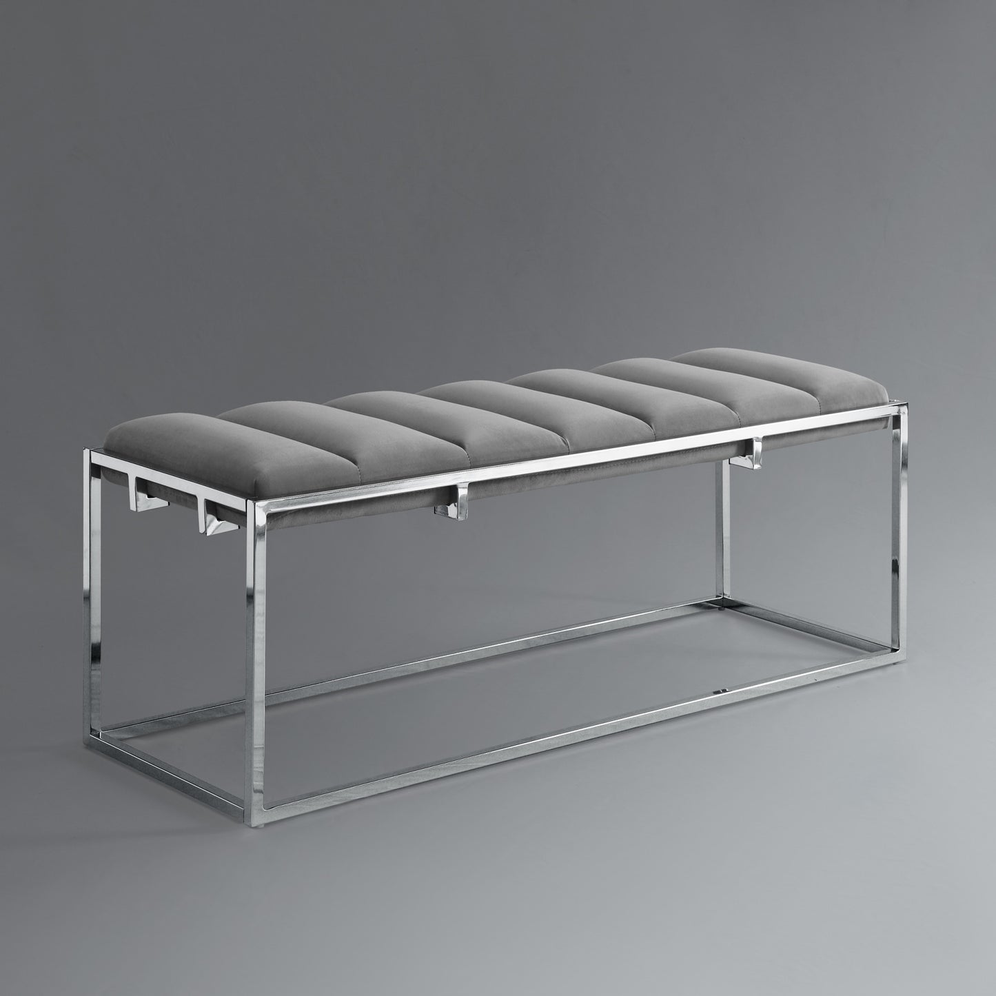 50" Gray And Silver Upholstered Velvet Bench By Homeroots | Benches | Modishstore - 7