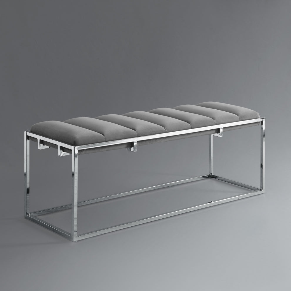 50" Gray And Silver Upholstered Velvet Bench By Homeroots | Benches | Modishstore - 7