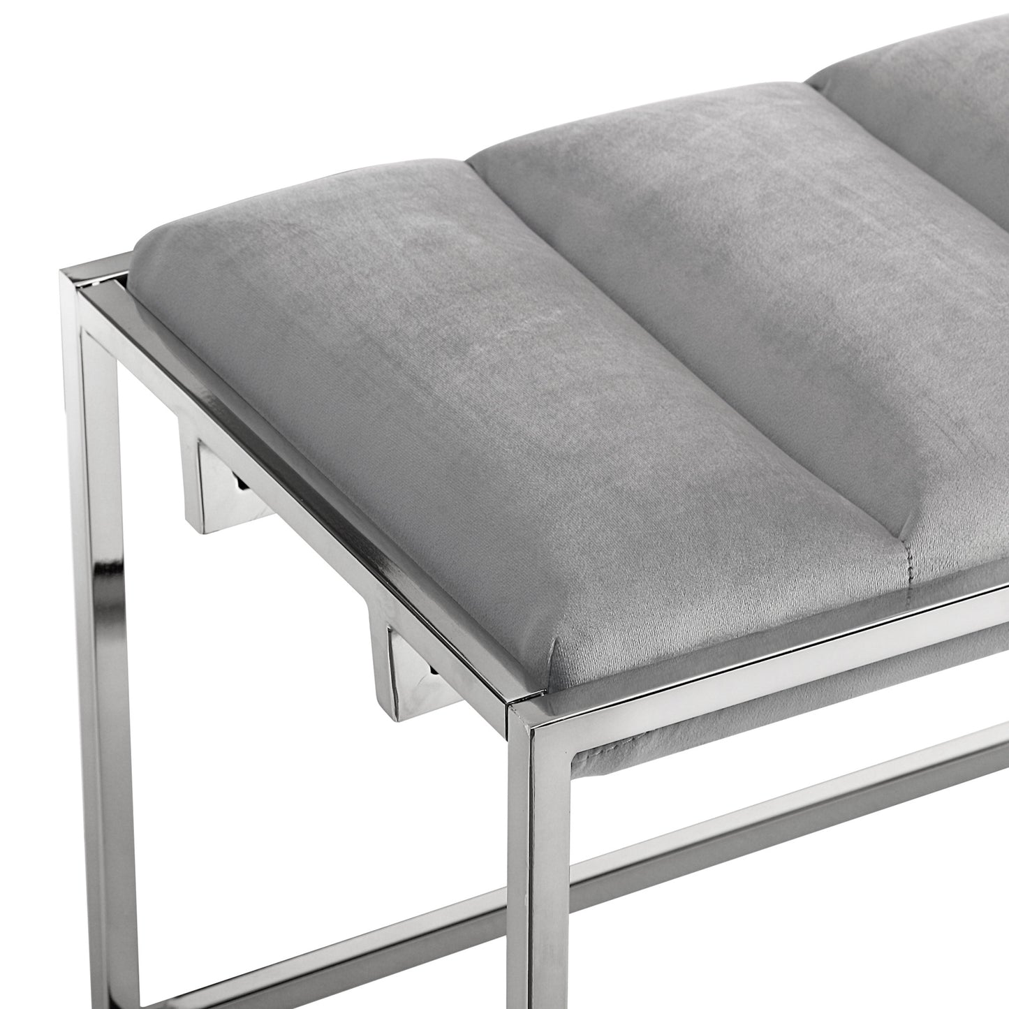50" Gray And Silver Upholstered Velvet Bench By Homeroots | Benches | Modishstore - 6