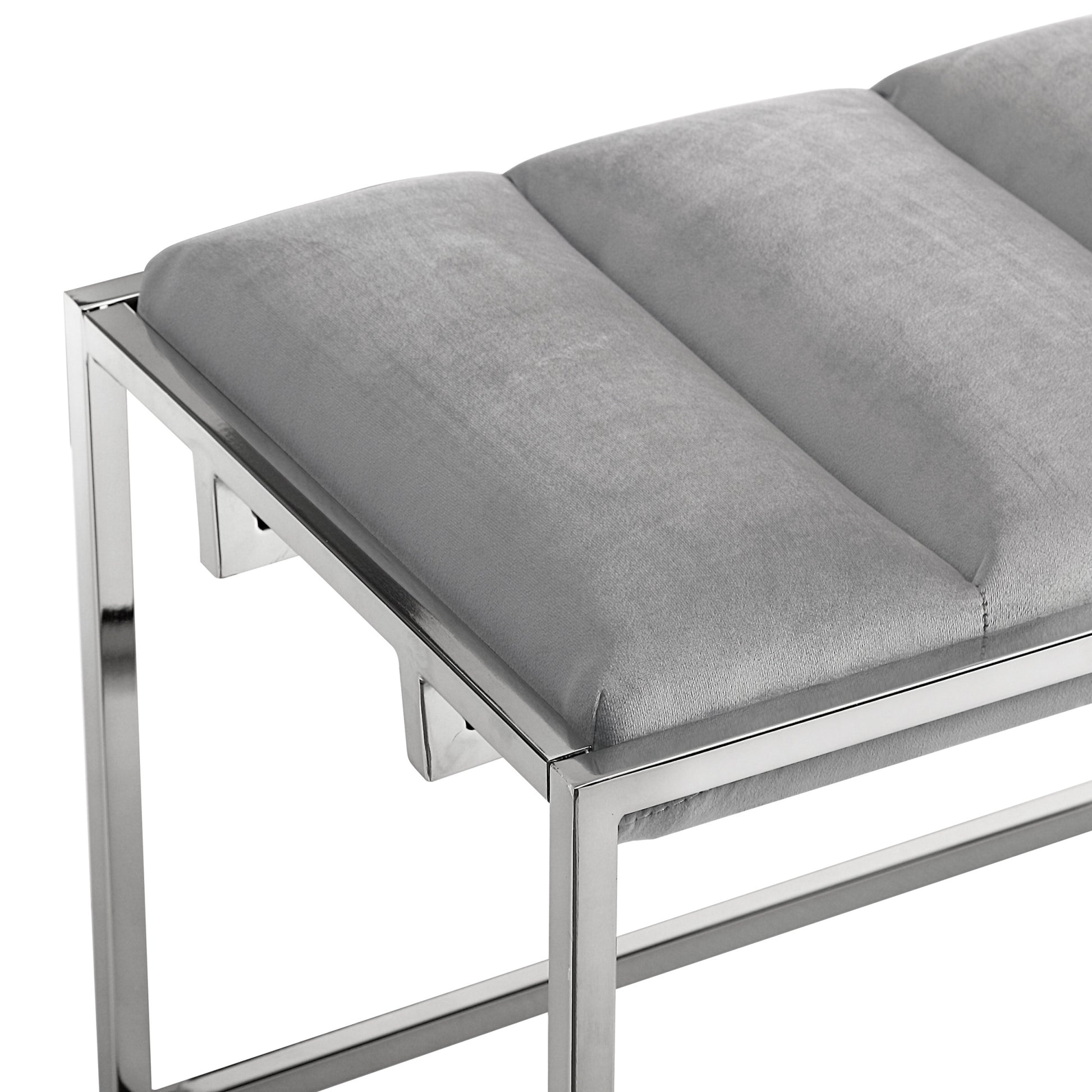 50" Gray And Silver Upholstered Velvet Bench By Homeroots | Benches | Modishstore - 6